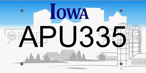 APU335 Iowa License Plate