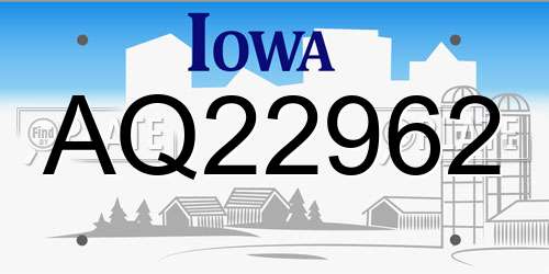 AQ22962 Iowa License Plate