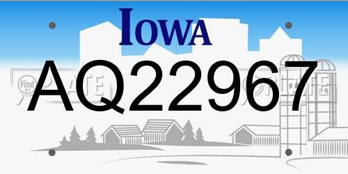 AQ22967 Iowa License Plate