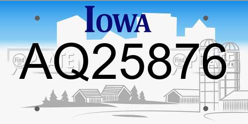 AQ25876 Iowa License Plate