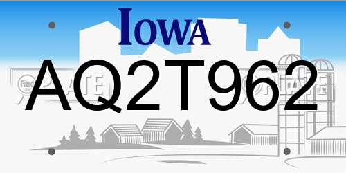 AQ2T962 Iowa License Plate