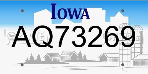 AQ73269 Iowa License Plate