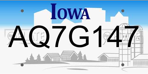 AQ7G147 Iowa License Plate