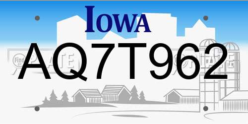 AQ7T962 Iowa License Plate