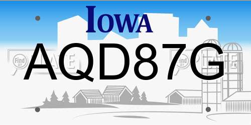 AQD87G Iowa License Plate