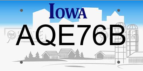 AQE76B Iowa License Plate