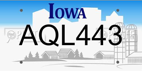 AQL443 Iowa License Plate