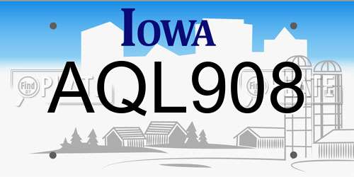AQL908 Iowa License Plate