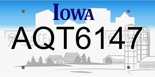 AQT6147 Iowa License Plate