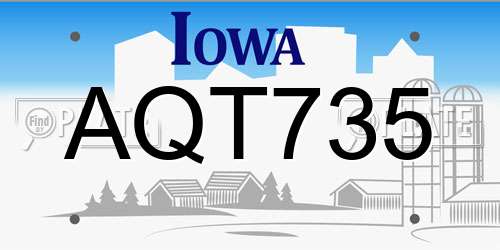 AQT735 Iowa License Plate