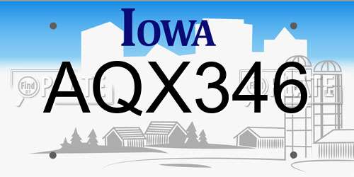 AQX346 Iowa License Plate