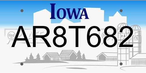 AR8T682 Iowa License Plate