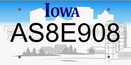 AS8E908 Iowa License Plate