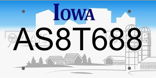 AS8T688 Iowa License Plate