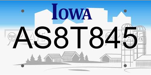 AS8T845 Iowa License Plate