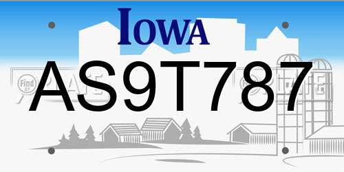 AS9T787 Iowa License Plate