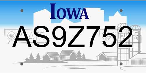 AS9Z752 Iowa License Plate