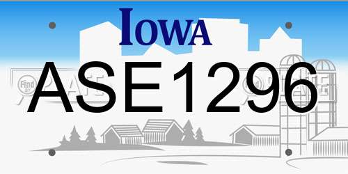 ASE1296 Iowa License Plate
