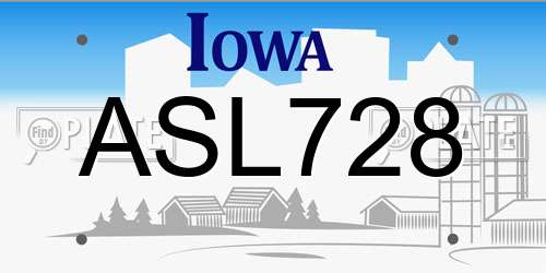 ASL728 Iowa License Plate