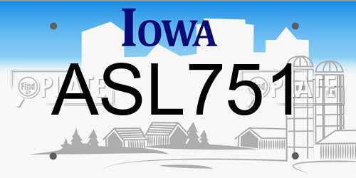 ASL751 Iowa License Plate