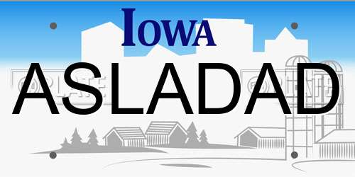 ASLADAD Iowa License Plate