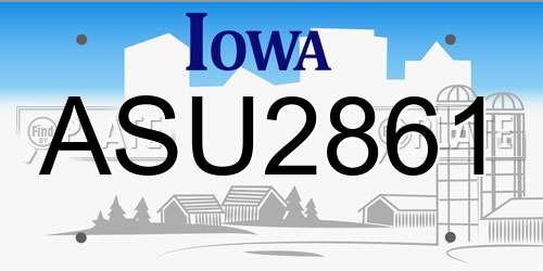 ASU2861 Iowa License Plate