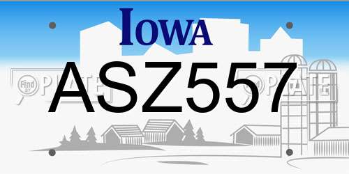 ASZ557 Iowa License Plate
