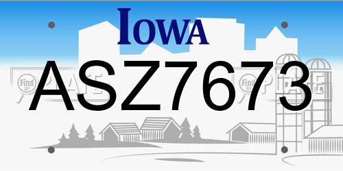 ASZ7673 Iowa License Plate