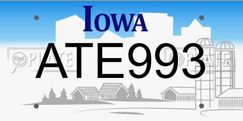 ATE993 Iowa License Plate