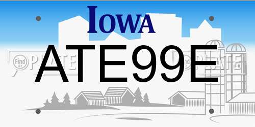 ATE99E Iowa License Plate
