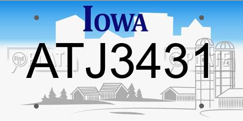 ATJ3431 Iowa License Plate