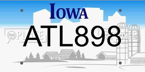 ATL898 Iowa License Plate