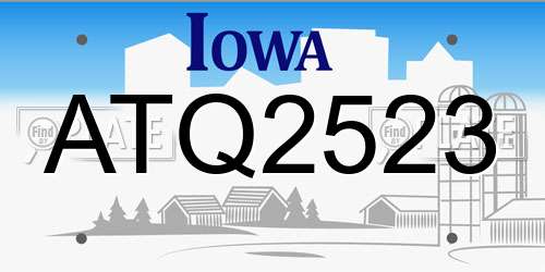ATQ2523 Iowa License Plate