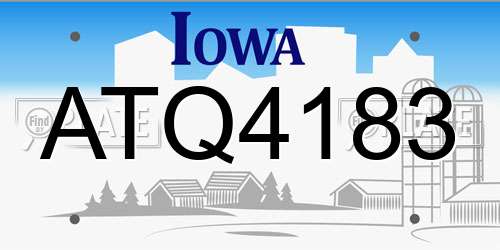ATQ4183 Iowa License Plate
