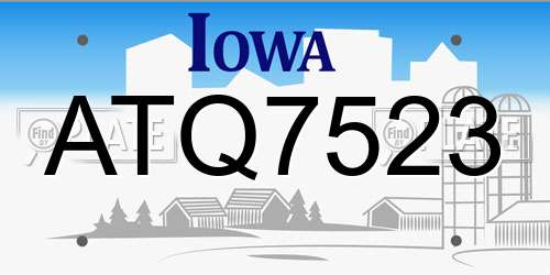 ATQ7523 Iowa License Plate