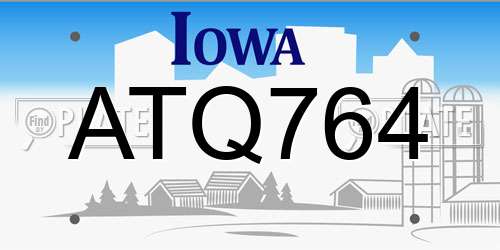 ATQ764 Iowa License Plate