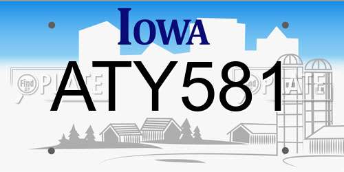 ATY581 Iowa License Plate