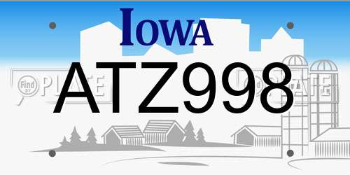 ATZ998 Iowa License Plate