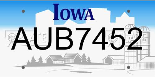 AUB7452 Iowa License Plate
