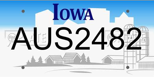 AUS2482 Iowa License Plate
