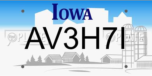 AV3H7I Iowa License Plate