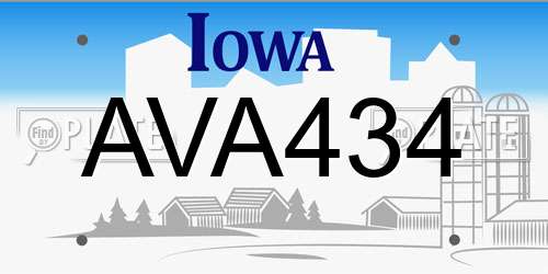 AVA434 Iowa License Plate