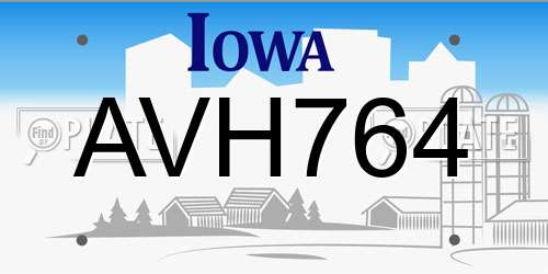 AVH764 Iowa License Plate
