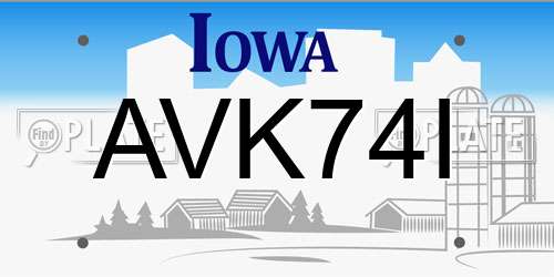 AVK74I Iowa License Plate