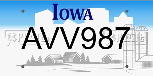 AVV987 Iowa License Plate