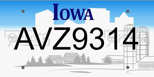 AVZ9314 Iowa License Plate