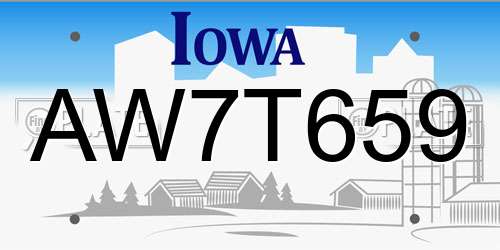 AW7T659 Iowa License Plate