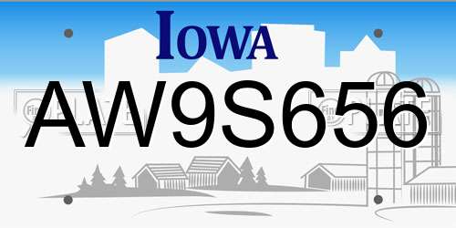 AW9S656 Iowa License Plate