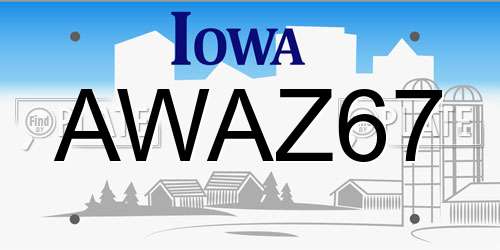 AWAZ67 Iowa License Plate