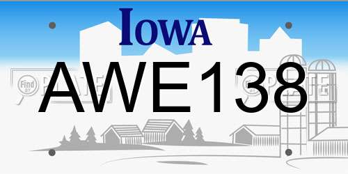 AWE138 Iowa License Plate